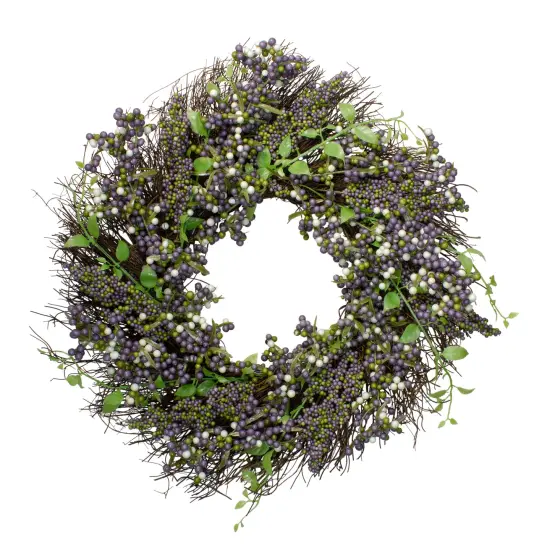 Northlight Artificial Mini Berry Fall Harvest Twig Wreath - 22" Purple {1}