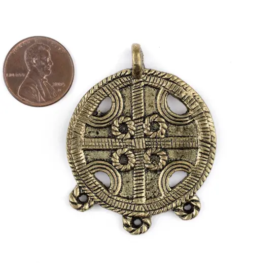 The Bead Chest Brass Circular Cross Tribal Baule Connector Pendant (39x50mm): African Tribal Metal Pendant for DIY Jewelry and Necklace {2}
