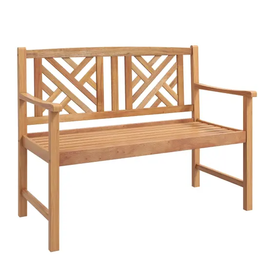 Costway Patio Acacia Wood 2-Person Slatted Bench Outdoor Loveseat Chair Garden Natural {1}