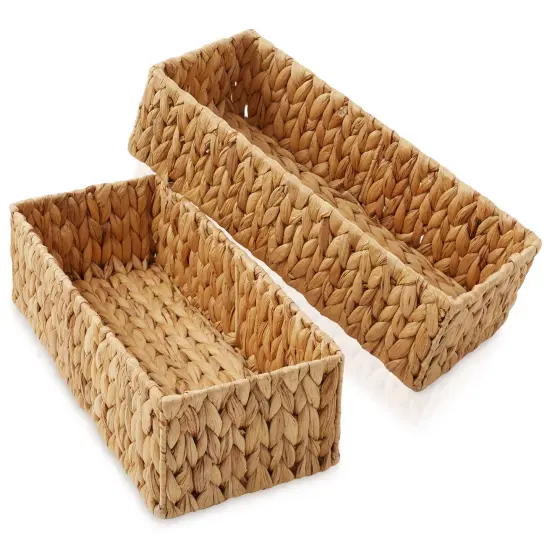 Casafield Set of 2 Bathroom Storage Baskets, Seagrass - Water Hyacinth, Woven Toilet Tank Topper Bins for Organizing Tissues, Toilet Paper, Toiletries, Shelves {1}