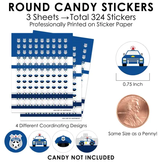 Big Dot of Happiness Calling All Units - Police - Cop Birthday Party or Baby Shower Small Round Candy Stickers - Party Favor Labels - 324 Count {4}