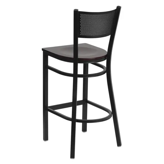 Emma and Oliver Grid Back Metal Restaurant Dining Barstool Mahogany/BlackMetal {3}