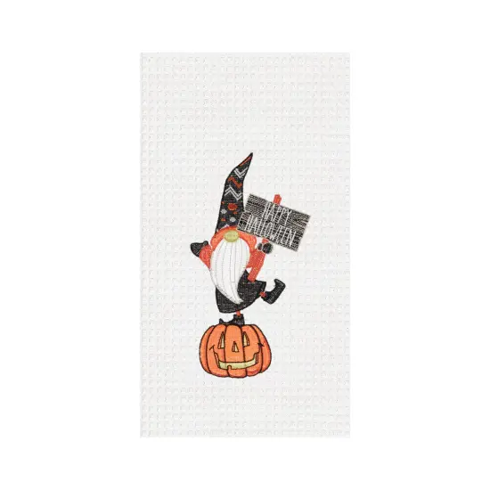 Halloween Gnome Embroidered Cotton Waffle Weave Kitchen Towel {1}