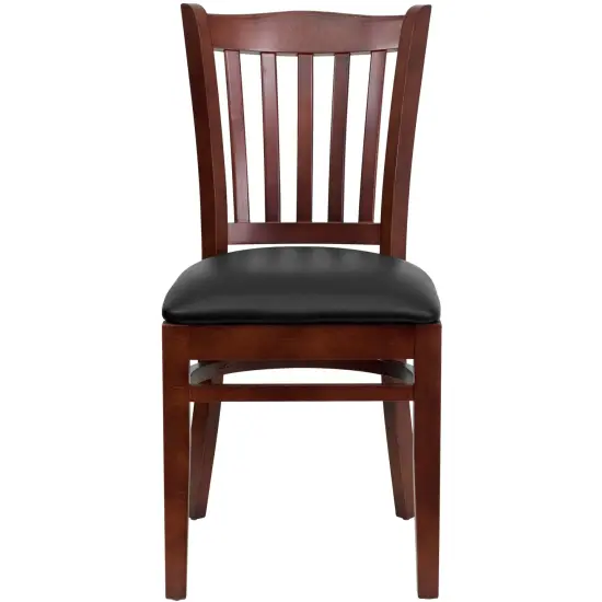 Emma and Oliver 2 Pack Vertical Slat Back Wooden Restaurant Chair BlackVinyl/Mahogany {2}