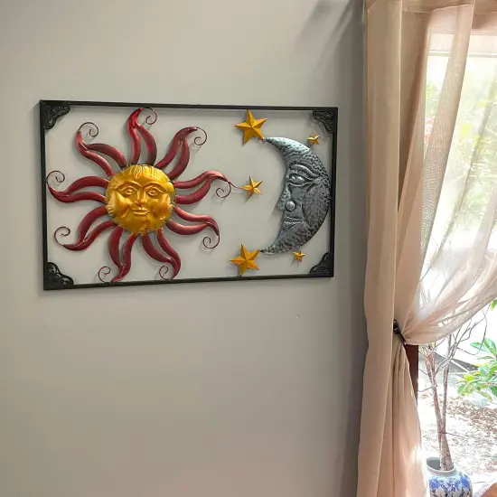 Tri-Tone Celestial Sun Moon and Stars Indoor/Outdoor Metal Wall Art {5}