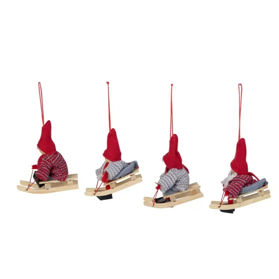 Northlight Holiday Kids on Sleds Christmas Ornaments - 4" - Set of 4 Red {3}