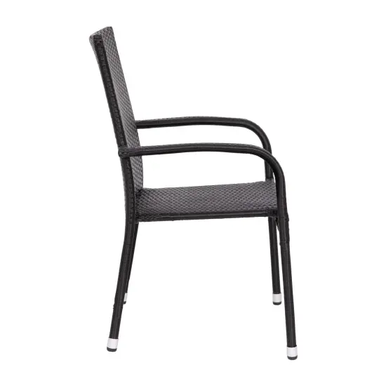 Merrick Lane Set of Mathias Indoor/Outdoor Black Wicker Patio Chairs with Powder Coated Steel Frame, Comfortably Curved Back and Arms {5}