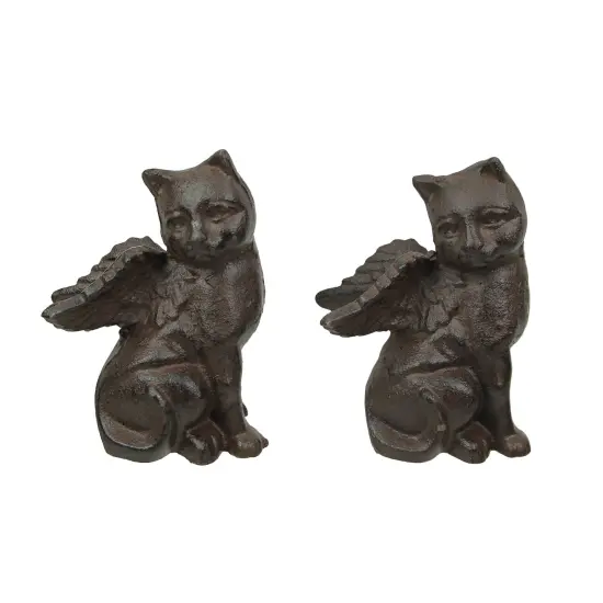 Set of 2 Brown Cast Iron Angel Cat Decorative Bookends Book Shelf Home Decor Art {1}