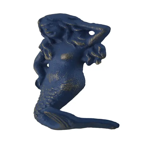 Set of 4 Blue Distressed Cast Iron Mermaids Decorative Wall Hook Set {3}