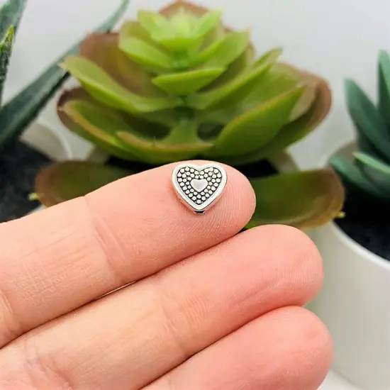 4, 20 or 50 Pieces: Dotted Heart Spacer Charm Beads - Double Sided {3}