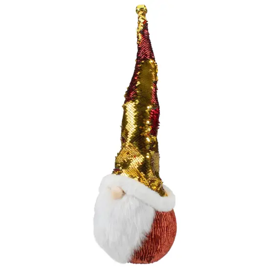 Northlight Santa Gnome Head with Sequined Jingle Bell Hat Christmas Decoration - 20" - Gold and Red {6}