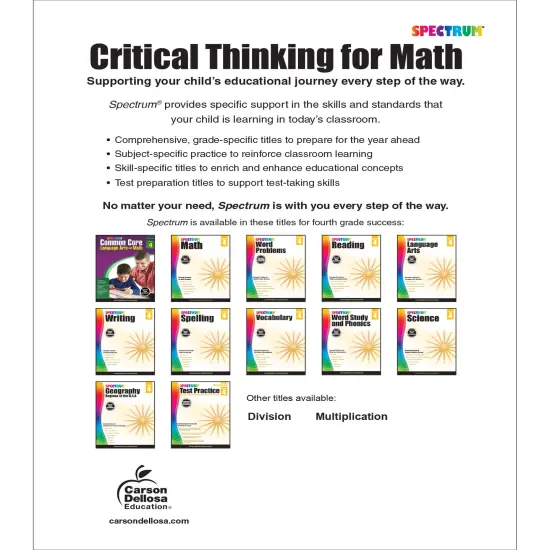 Spectrum Grade 4 Critical Thinking for Math Workbook, Multiplication, Division, Fractions, Decimals, Geometry, and More Mathematics, Classroom or Homeschool Curriculum {2}