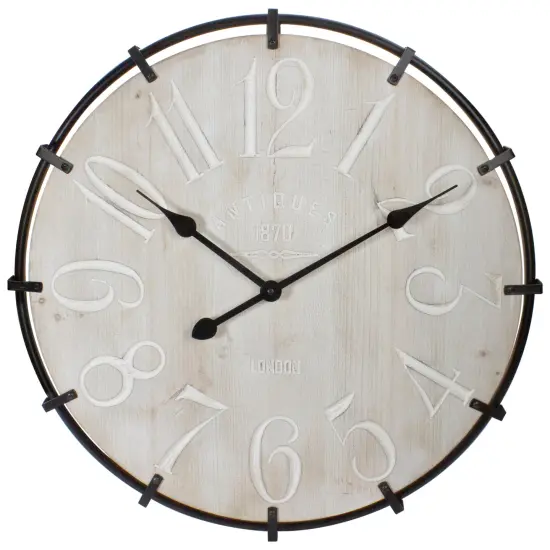 Northlight Country Rustic Metal and Wood Round Wall Clock - 23.5" - Black Beige {1}