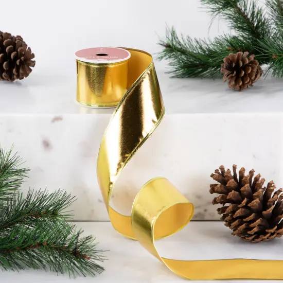 Northlight Shimmering Gold Metallic Wired Craft Christmas Ribbon 2.5" x 10 Yards {3}