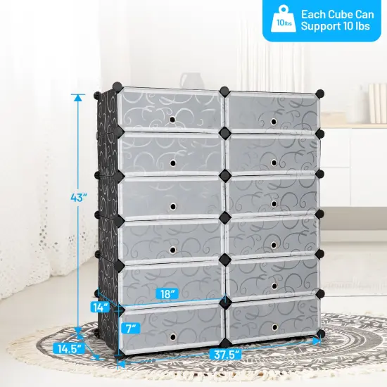 12 Cubes DIY Portable Plastic Shoe Rack with Doors {4}