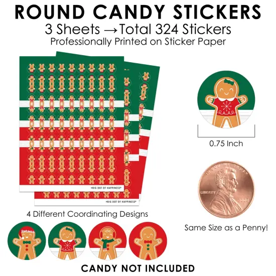 Big Dot of Happiness Gingerbread Christmas - Gingerbread Man Holiday Party Small Round Candy Stickers - Party Favor Labels - 324 Count {4}