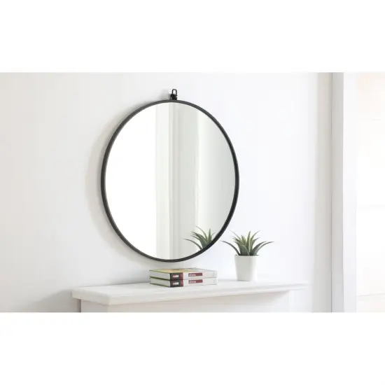 Metal frame Round Mirror with decorative hook 28 inch Black finish {4}
