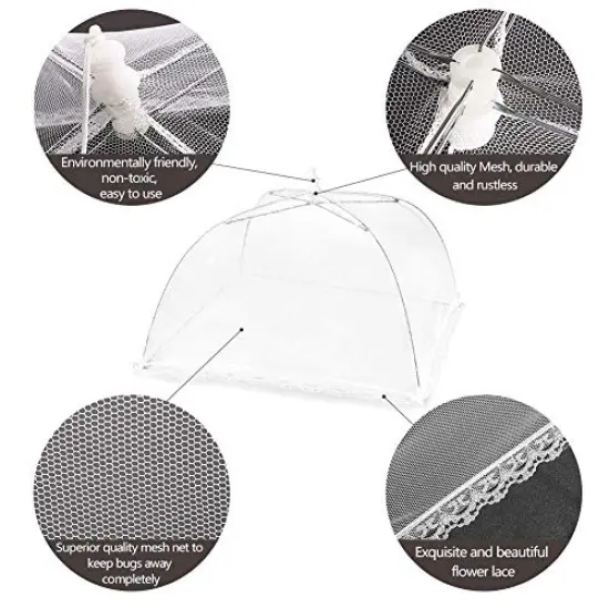 (6 Pack) Pop-Up Food Cover Tents, 17 Inch X17 Inch Food Mesh Cover, Reusable and Collapsible Outdoor Picnic Food Cover Net,Suit for Parties Picnics,BBQs {4}