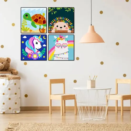 Framed 4 Pack Paint by Number for Kids, Paint by Numbers for Kids Ages 8-12, Paint by Numbers Kits Children Beginner, DIY Acrylic Oil Painting for Home Wall Decor (8X8Inch) Animals 4 Pack {4}