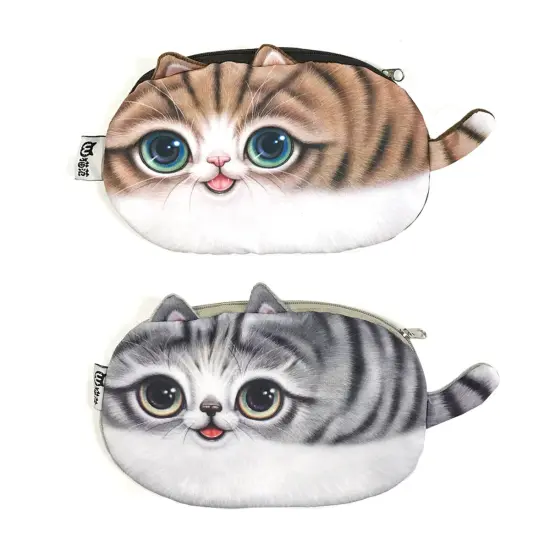 Wrapables Cat Face Cosmetic Pouch Pencil Case (Set of 2) Sad Grumpy {6}