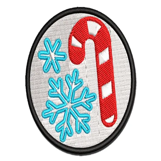 Holiday Christmas Candy Cane Snowflakes Multi-Color Embroidered Iron-On or Hook & Loop Patch Applique {1}