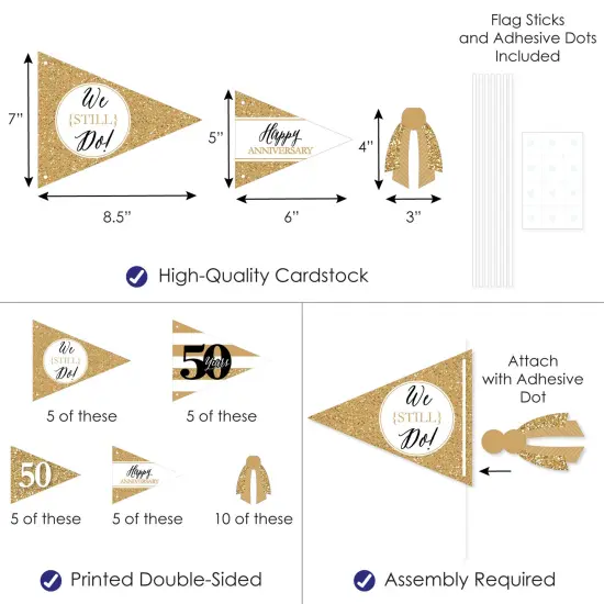 Big Dot of Happiness We Still Do - 50th Wedding Anniversary - Triangle Anniversary Party Photo Props - Pennant Flag Centerpieces - Set of 20 {4}