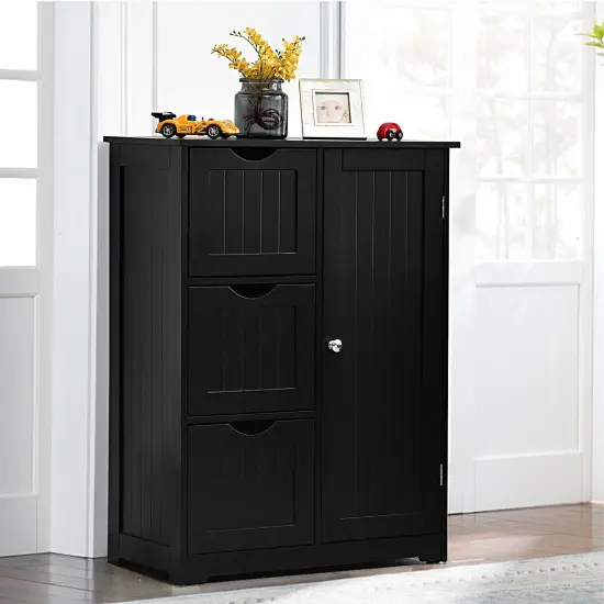MDF Bathroom Floor Cabinet with Drawers and Adjustable Shelf Black {6}