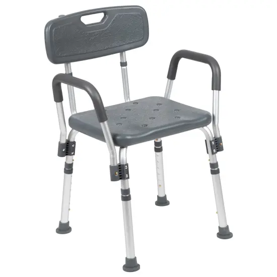 Emma and Oliver 300 Lb. Capacity Quick Release Back & Arm Shower Chair Gray {1}