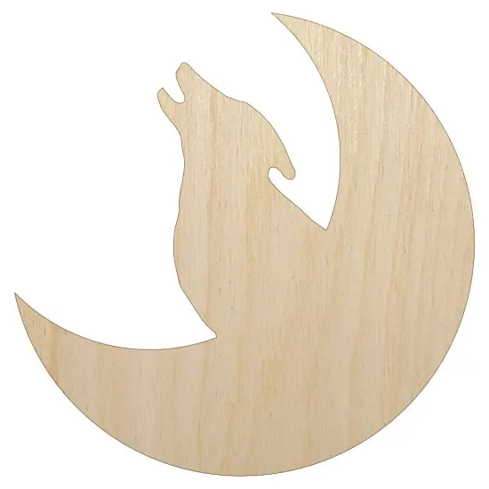 Wolf Howling with Moon Unfinished Wood Shape Piece Cutout for DIY Craft Projects {2}