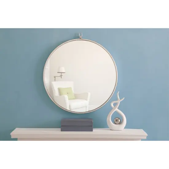 Metal frame Round Mirror with decorative hook 24 inch Silver finish {3}