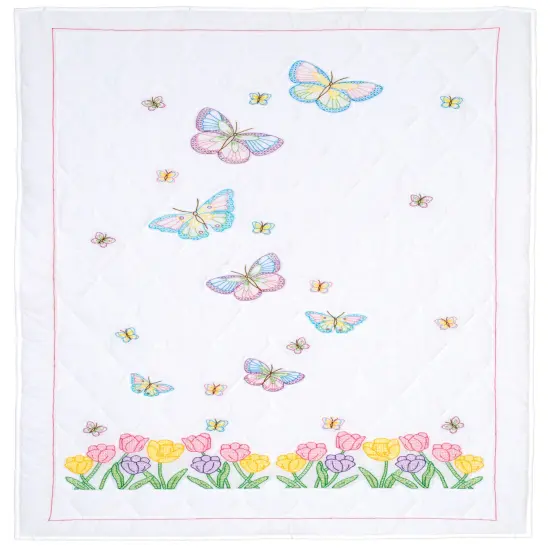 Jack Dempsey Stamped White Lap Quilt Top 40"X60"-Beautiful Blooms {2}