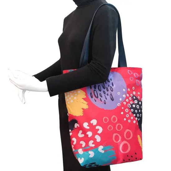 Wrapables Carryall Shopping Travel Tote Bag with Durable Ripstop Polyester - Foldable, Waterproof, and OEKO-TEX Certified Small, Bright Retro {3}