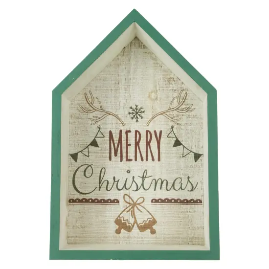 Northlight 11.75" Green Merry Christmas 3-D House Wall Sign {1}