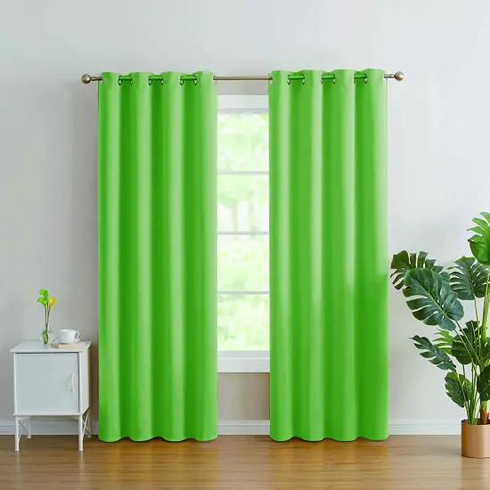 J&V TEXTILES 2 Panels Solid Grommet Faux Silk Window Curtain Drapes Treatment in 84" Length Lime Green {1}