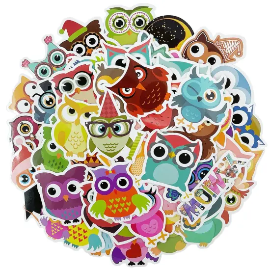 Wrapables Waterproof Vinyl Stickers for Water Bottles, Laptop, Phones, Skateboards, Decals for Teens, 80pcs Owls {1}