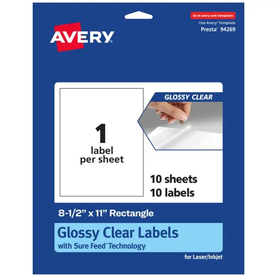 Avery Glossy Clear Rectangle Labels, 8.5" x 11" {7}