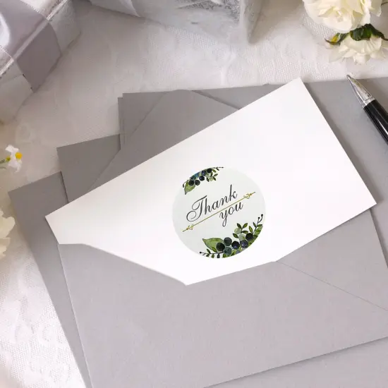 Wrapables 1.5" / 2" Thank You Stickers Roll, Sealing Stickers and Labels for Boxes, Envelopes, Bags, Small Businesses, Weddings, Parties (500pcs) Greenery {6}
