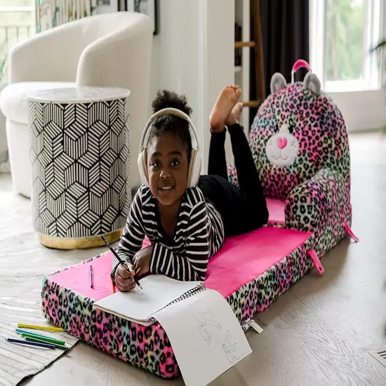 Soft Landing Elite Premium Character Sofa Seat & Transformable Fold-Out Lounger with Carrying Handle - Leopard {1}