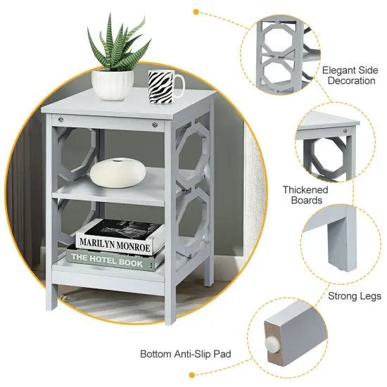 2 Pieces 3-tier Nightstand Sofa Side End Accent Table Storage Display Shelf Gray {5}