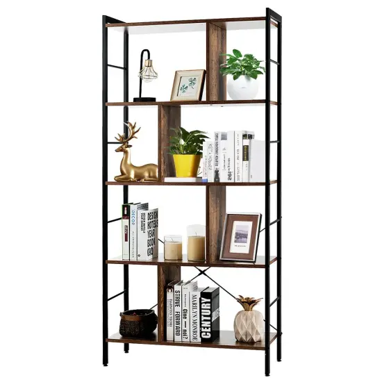 Costway 4-Tier Bookcase Industrial Bookshelf Floor Standing Storage Rack {2}