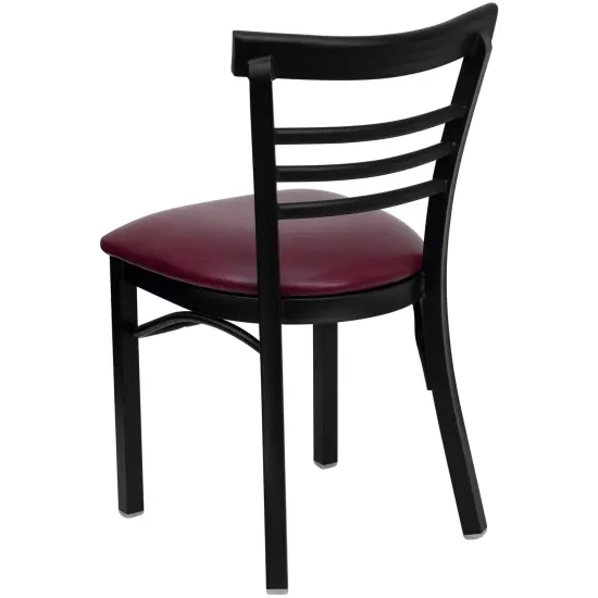 Emma and Oliver Three-Slat Ladder Back Metal Restaurant Dining Chair BurgVYL/BlackMetal {3}