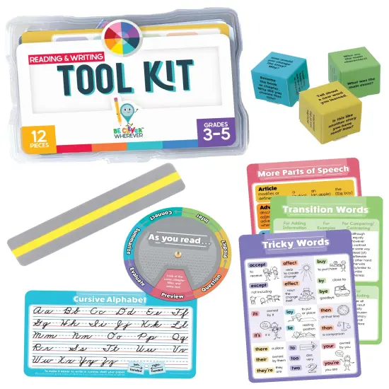 Carson Dellosa 12-Piece Be Clever Wherever Grades 3-5 Reading and Writing Tool Kit, Alphabet Sticker, Spin Wheel, Dice Game, and More Language Arts Manipulative's {1}