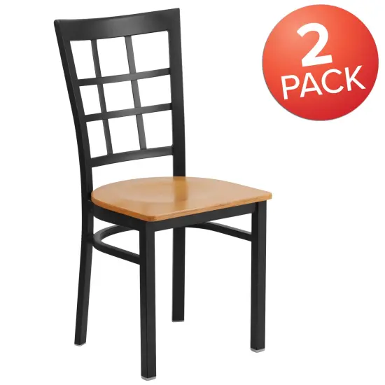 Emma and Oliver 2 Pack Window Back Metal Restaurant Chair Natural/BlackMetal {5}