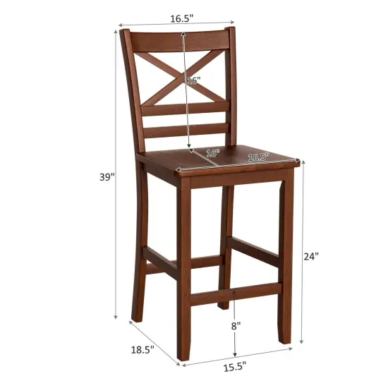 Set of 2 Bar Stools 24 Inch Counter Height Chairs with Rubber Wood Legs {3}