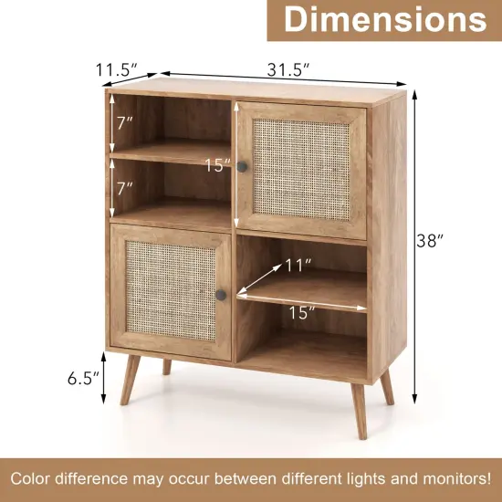 Costway Rattan Buffet Sideboard Accent Storage Cabinet Coffee Bar Cabinet Doors Cubbies {3}