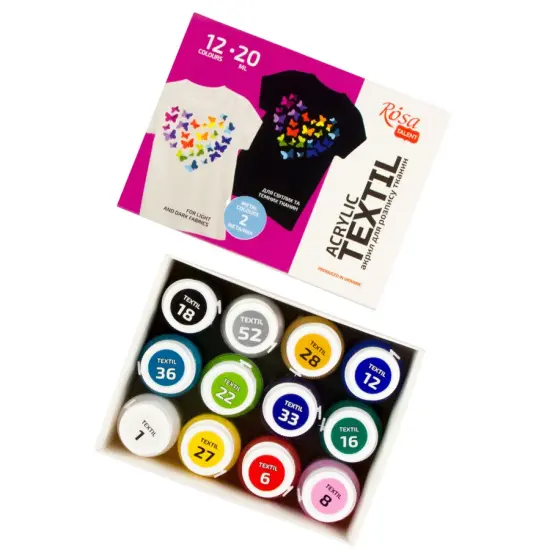 HEART Textile Acrylic Paint Set. 12 colors (20ml) and including 2 metallic by Rosa Talent {4}