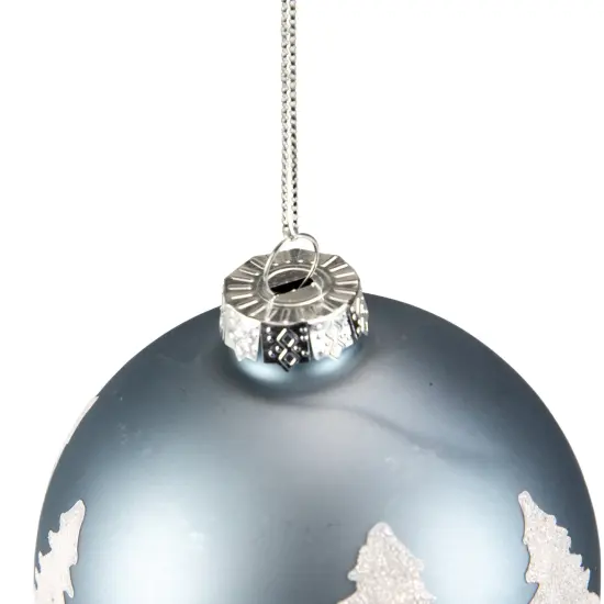 Northlight 4" Slate Blue with Glittered Trees Glass Ball Christmas Ornament {6}