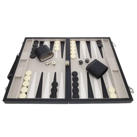 WE Games Elegant Black Leatherette Backgammon Set, 14.75 x 9.75 in. closed {6}