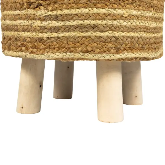 Northlight 15" Beige Braided Jute and Wood Handmade Three Legged Foot Stool {6}