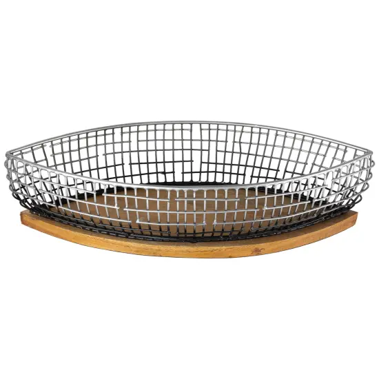 Northlight Oblong Iron Baskets with Wooden Base - 15" - Silver and Black - Set of 2 {5}